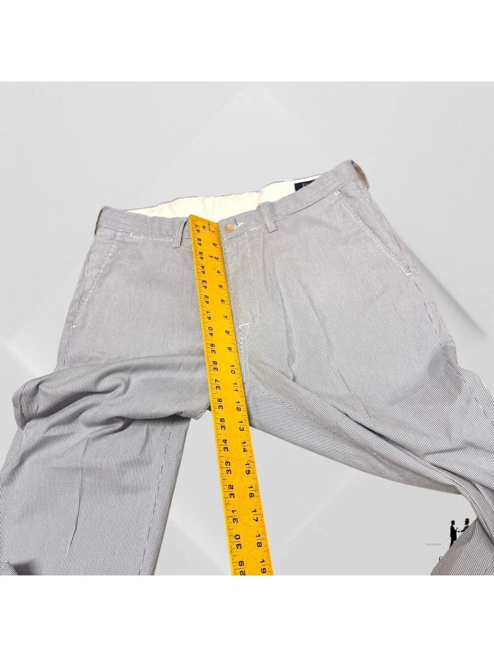 Polo Ralph Lauren Pants Mens 34x29 Blue Seersucker Chino Slacks Trouser Slim Fit